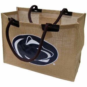 brown jute tote with Penn State Athletic Logo on side